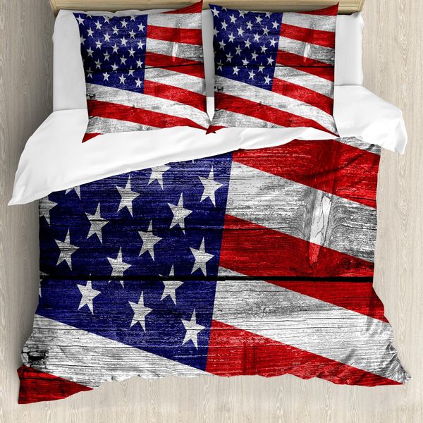 Abakuhaus Set Copripiumino Patriottico Per Letti Matrimoniali, Giorno Dell'indipendenza, Antiacaro, Adatto A Chi Soffre Di Allergie, Con Federe, Azzurro, Rosso, Bianco-image