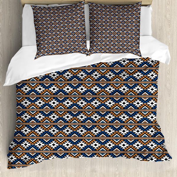 Abakuhaus Copripiumino Boho, Motivi Geometrici, Antiacaro, Adatto A Chi Soffre Di Allergie, Con Federe, 200 Cm X 200 Cm - 80 X 80 Cm, Arancione, Blu E Bianco-image