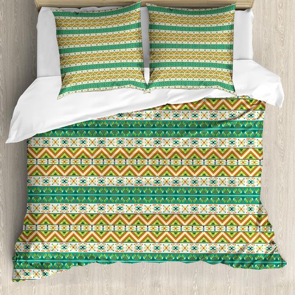 Abakuhaus Copripiumino Colorato, Sintetico, Antiacaro, Adatto A Chi Soffre Di Allergie, Con Federe, 200 Cm X 200 Cm - 80 X 80 Cm, Pistacchio, Verde, Arancione-image