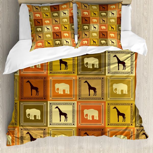 Abakuhaus Copripiumino Safari, Motivo Animali, Antiacaro, Adatto A Chi Soffre Di Allergie, Con Federe, 155 Cm X 220 Cm - 80 X 80 Cm, Marrone E Nero-image