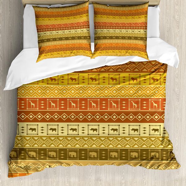 Set Copripiumino Abakuhaus Safari Per Letti Matrimoniali, A Righe Primitive Tribali, Antiacaro, Adatto A Chi Soffre Di Allergie, Con Federe, Multicolore-image