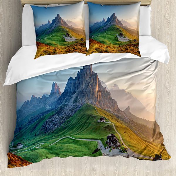 Abakuhaus Copripiumino Rustico, Alba Sulle Dolomiti, Antiacaro, Adatto A Chi Soffre Di Allergie, Con Federe, 155 Cm X 220 Cm - 80 X 80 Cm, Fern Green Multicolor-image