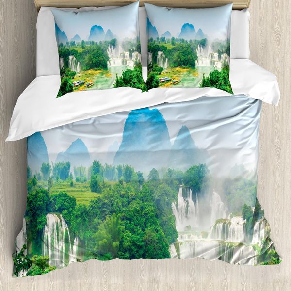 Abakuhaus Copripiumino Naturale, Misty Jungle Forest, Antiacaro, Adatto A Chi Soffre Di Allergie, Con Federe, 155 Cm X 220 Cm - 80 X 80 Cm, Fern Green Multicolor-image