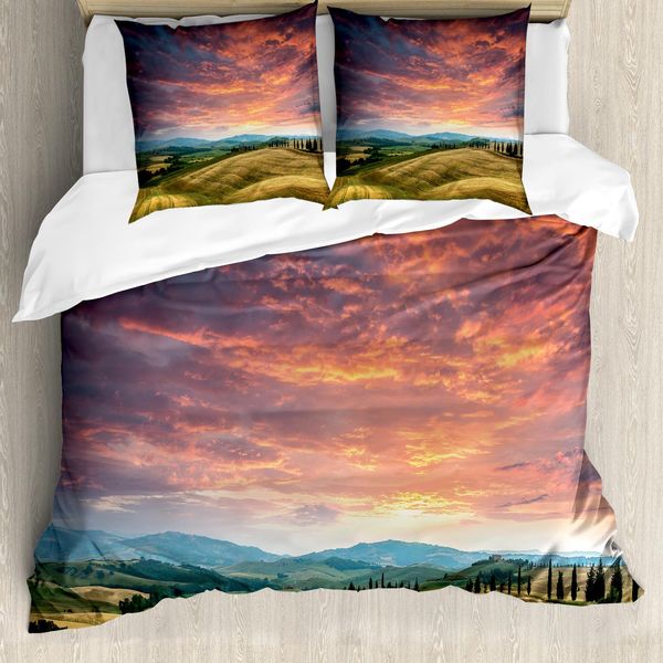 Abakuhaus Copripiumino Toscana, Cipressi Toscani, Antiacaro Adatto A Chi Soffre Di Allergie Con Federe, 200 Cm X 200 Cm - 80 X 80 Cm, Vermilion Khaki-image