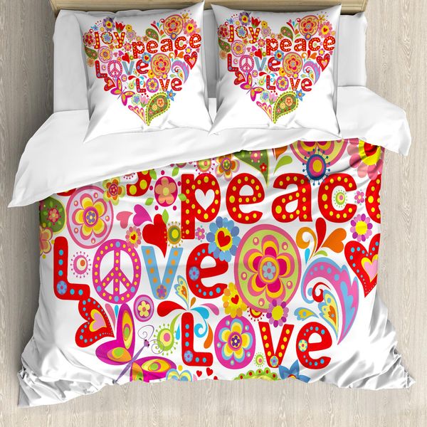 Abakuhaus Fantastico Copripiumino, Motivo Hippie Con Cuori Floreali, Antiacaro, Adatto A Chi Soffre Di Allergie, Con Federe, 155 Cm X 220 Cm - 80 X 80 Cm, Multicolore-image