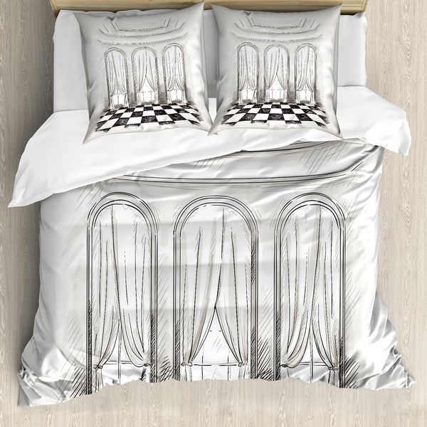 Abakuhaus Copripiumino Antico, Tende Barocche, Antiacaro, Adatto A Chi Soffre Di Allergie, Con Federe, 200 Cm X 200 Cm - 80 X 80 Cm, Bianco E Nero-image