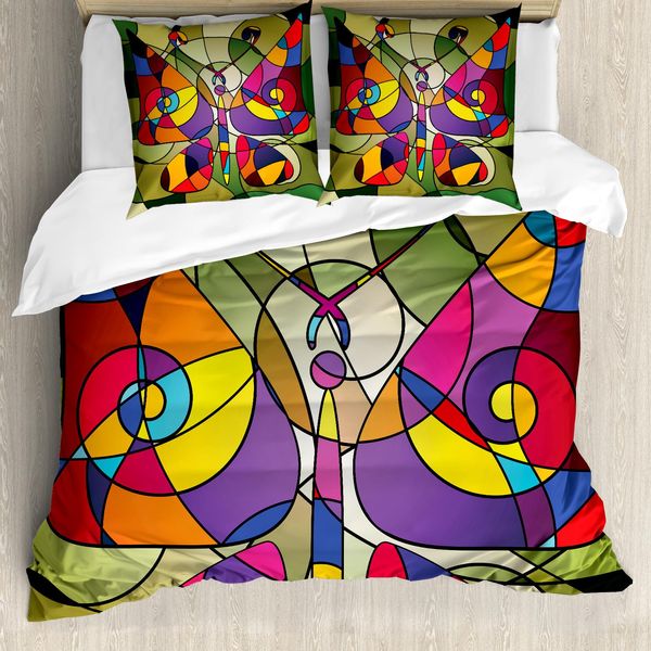Abakuhaus Copripiumino Farfalle, Arte Astratta Con Farfalle, Antiacaro, Adatto A Chi Soffre Di Allergie, Con Federe, 155 Cm X 220 Cm - 80 X 80 Cm, Multicolore-image