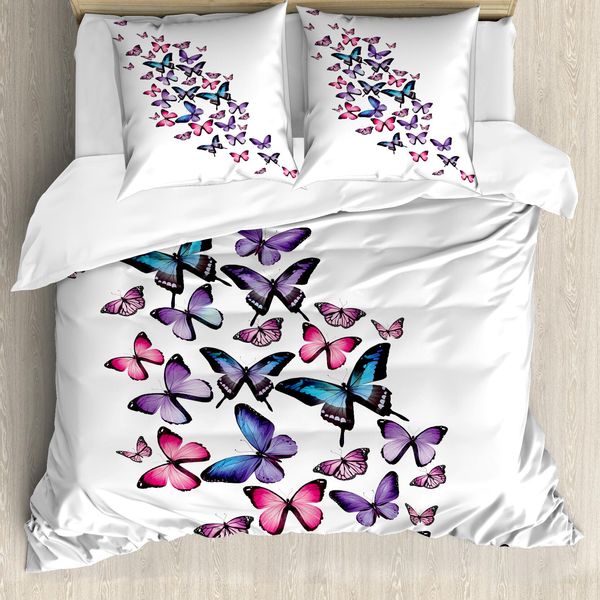 Abakuhaus Copripiumino Farfalle, Ali Femminili, Antiacaro Adatto A Chi Soffre Di Allergie Con Federe, 155 Cm X 220 Cm - 80 X 80 Cm, Blu, Viola, Rosa-image