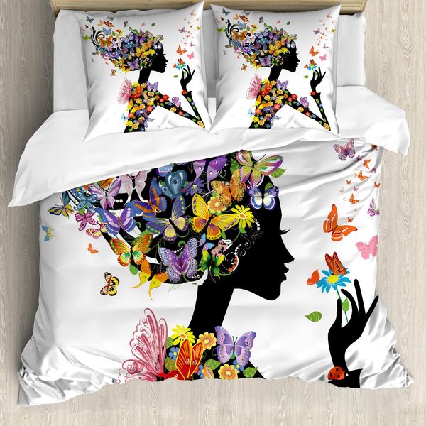 Abakuhaus Copripiumino Farfalle, Fiori Con Farfalla, Antiacaro, Adatto A Chi Soffre Di Allergie, Con Federe, 155 Cm X 220 Cm - 80 X 80 Cm, Multicolore-image