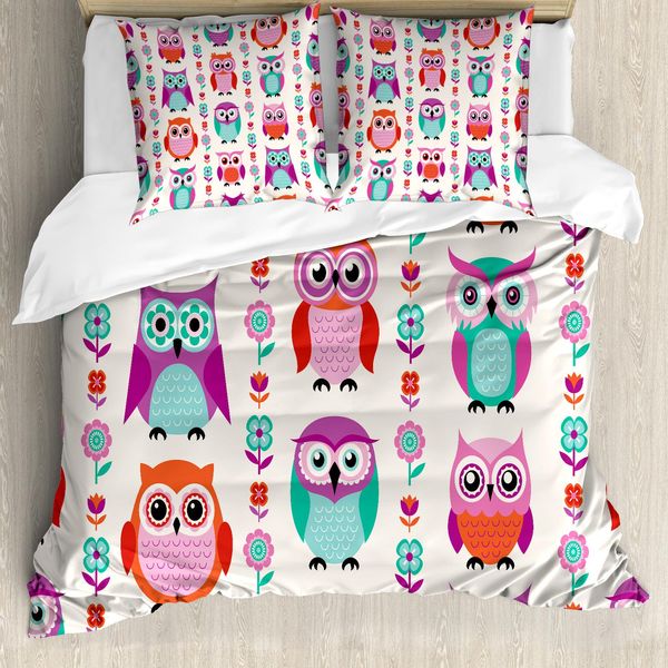 Abakuhaus Copripiumino Gufi, Fiori Primavera Vibrante, Antiacaro Adatto A Chi Soffre Di Allergie Con Federe, 155 Cm X 220 Cm - 80 X 80 Cm, Arancione Fucsia Seafoam-image