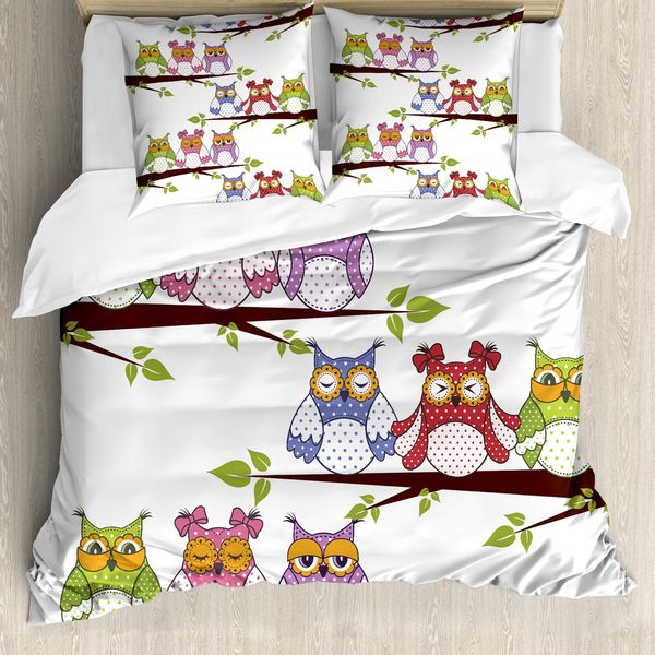 Abakuhaus Copripiumino Con Gufi, Uccelli Su Ramo D'albero, Antiacaro, Adatto A Chi Soffre Di Allergie, Con Federe, 155 Cm X 220 Cm - 80 X 80 Cm, Multicolore-image