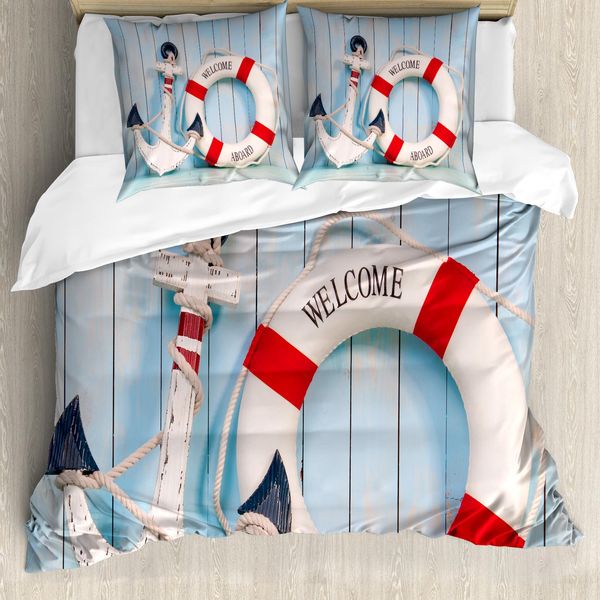Abakuhaus Set Copripiumino Per Letti Matrimoniali, Ancora E Salvagente, Antiacaro, Adatto A Chi Soffre Di Allergie, Con Federe, Rosso, Azzurro, Blu Navy-image