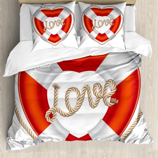 Abakuhaus Boje Copripiumino, Valentine Love Hearts, Antiacaro, Adatto A Chi Soffre Di Allergie, Con Federe, 155 Cm X 220 Cm - 80 X 80 Cm, Arancione Bianco-Crema-image
