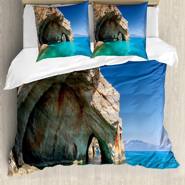 Abakuhaus Set Copripiumino Per Letti Matrimoniali, Grotta Marina A Zante, Antiacaro, Adatto A Chi Soffre Di Allergie, Con Federe, Tan Azzurro-image