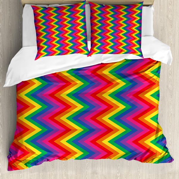 Abakuhaus Fantastico Copripiumino, Forma A Zig Zag Chevron, Antiacaro, Adatto A Chi Soffre Di Allergie, Con Federe, 155 Cm X 220 Cm - 80 X 80 Cm, Multicolore-image