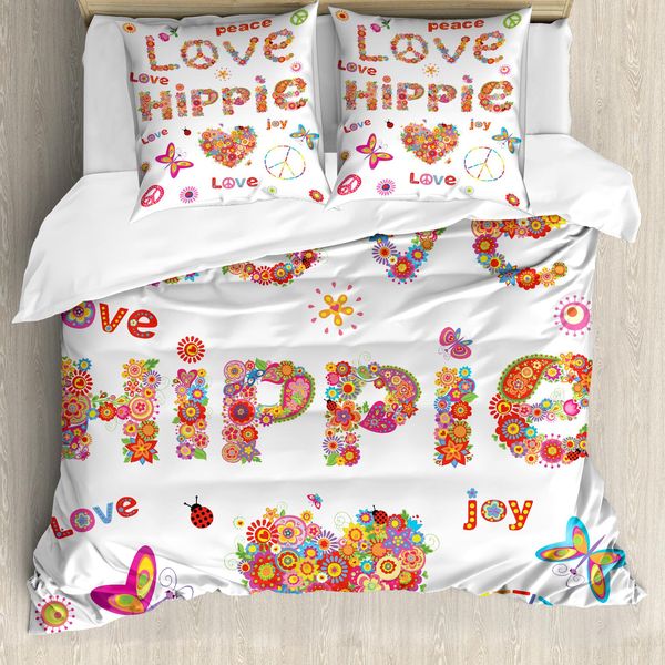 Abakuhaus Fantastico Copripiumino, Lieber Hippie Vivid Blumen, Antiacaro, Adatto A Chi Soffre Di Allergie, Con Federe, 155 Cm X 220 Cm - 80 X 80 Cm, Multicolore-image
