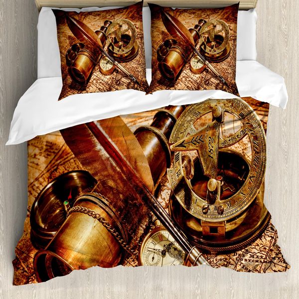 Abakuhaus Set Copripiumino Marrone Per Letti Matrimoniali, Piume D'oca Compass, Antiacaro, Adatto A Chi Soffre Di Allergie, Con Federe, Arancione Marrone-image