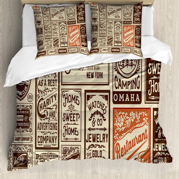 Abakuhaus Copripiumino Antico, Confezione Pubblicità Vintage, Antiacaro, Adatto A Chi Soffre Di Allergie, Con Federe, 155 Cm X 220 Cm - 80 X 80 Cm, Crema Marrone Arancione-image