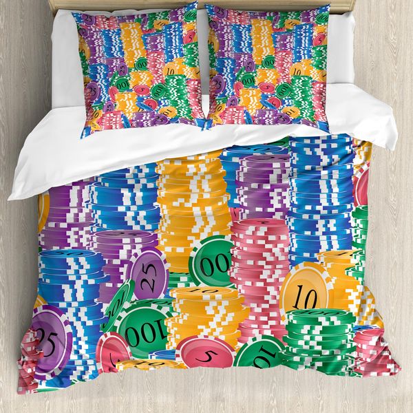 Abakuhaus Copripiumino Kasino, Casino Chips Luck, Antiacaro, Adatto A Chi Soffre Di Allergie, Con Federe, 155 Cm X 220 Cm - 80 X 80 Cm, Multicolore-image