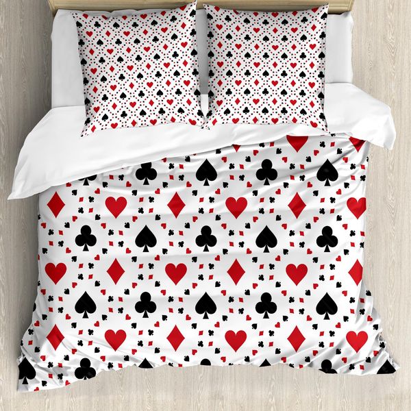Abakuhaus Copripiumino Kasino, Carte Da Poker Tourist, Antiacaro, Adatto A Chi Soffre Di Allergie, Con Federe, 155 Cm X 220 Cm - 80 X 80 Cm, Rosso Nero-image