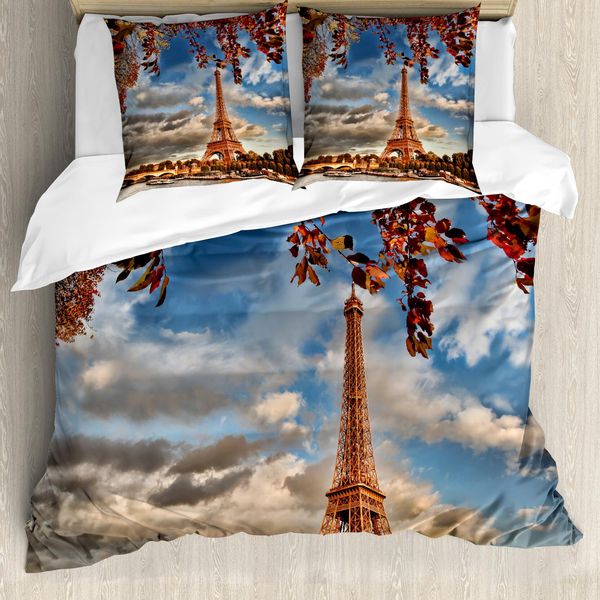 Abakuhaus Copripiumino Torre Eiffel, Torre Eiffel Con Barca, Antiacaro, Adatto A Chi Soffre Di Allergie, Con Federe, 200 Cm X 200 Cm - 80 X 80 Cm, Arancione Scuro Cannella-image