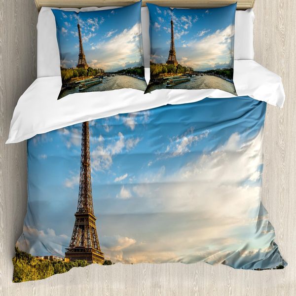 Abakuhaus Copripiumino Torre Eiffel, Sun Torre Eiffel, Antiacaro, Adatto A Chi Soffre Di Allergie, Con Federe, 200 Cm X 200 Cm - 80 X 80 Cm, Giallo Verde Blu-image