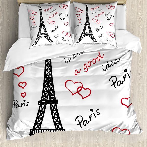 Abakuhaus Copripiumino Torre Eiffel, Torre Eiffel Parigi, Antiacaro, Adatto A Chi Soffre Di Allergie, Con Federe, 155 Cm X 220 Cm - 80 X 80 Cm, Rosso, Nero, Bianco-image