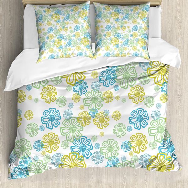 Abakuhaus Copripiumino Blume, Elaborati Motivi Floreali, Antiacaro, Adatto A Chi Soffre Di Allergie, Con Federe, 200 Cm X 200 Cm - 80 X 80 Cm, Blu Verde Verde Mela-image
