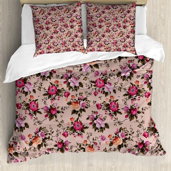 Abakuhaus Copripiumino Blume, Motivo Floreale Con Rose, Antiacaro, Adatto A Chi Soffre Di Allergie, Con Federe, 200 Cm X 200 Cm - 80 X 80 Cm, Rosa Chiaro, Verde Scuro-image