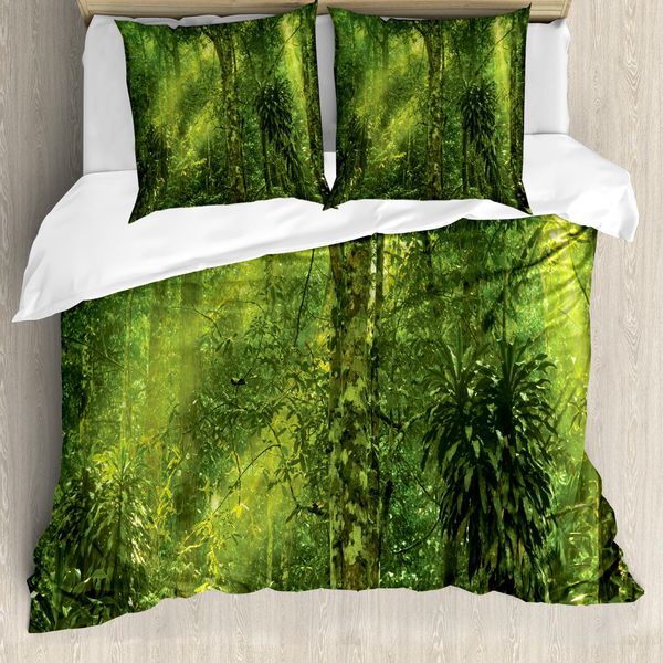 Abakuhaus Copripiumino Rainforest, Sun Beams Tropic Forest, Antiacaro, Adatto A Chi Soffre Di Allergie, Con Federe, 200 Cm X 200 Cm - 80 X 80 Cm, Verde-image