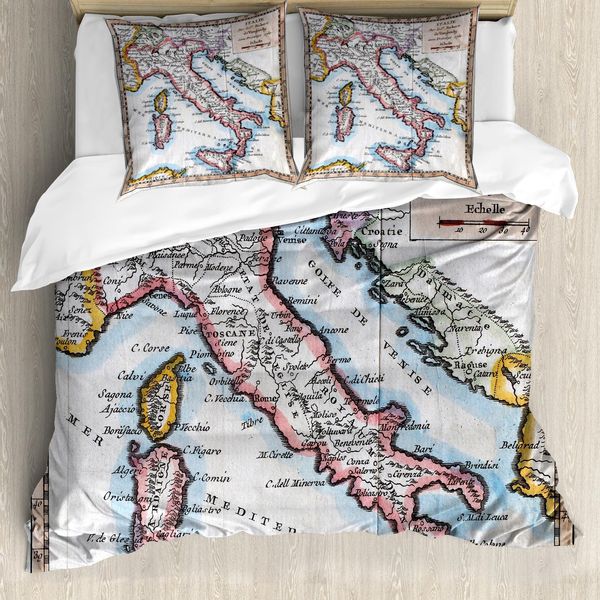 Abakuhaus Copripiumino Fernweh, Mappa Dell'italia Antica, Antiacaro, Adatto A Chi Soffre Di Allergie, Con Federe, 155 Cm X 220 Cm - 80 X 80 Cm, Multicolore-image