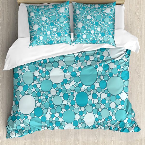 Abakuhaus Copripiumino Astratto, Motivo A Bolle Moderno, Antiacaro, Adatto A Chi Soffre Di Allergie, Con Federe, 200 Cm X 200 Cm - 80 X 80 Cm, Turchese Verde Acqua-image