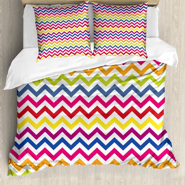 Abakuhaus Copripiumino Angolare, Rainbow Chevron Fun, Antiacaro, Adatto A Chi Soffre Di Allergie, Con Federe, 155 Cm X 220 Cm - 80 X 80 Cm, Multicolore-image