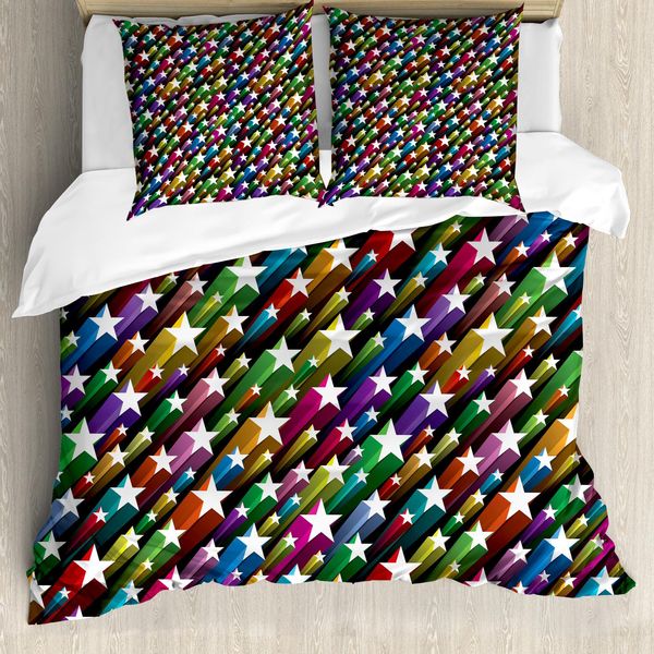 Abakuhaus Copripiumino Colorato, Stelle Disco, Antiacaro, Adatto A Chi Soffre Di Allergie, Con Federe, 200 Cm X 200 Cm - 80 X 80 Cm, Multicolore-image