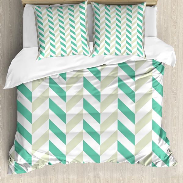 Abakuhaus Copripiumino Angolare, Herringbone Primavera, Antiacaro, Adatto A Chi Soffre Di Allergie, Con Federe, 200 Cm X 200 Cm - 80 X 80 Cm, Verde Mare Bianco Guscio D'uovo-image