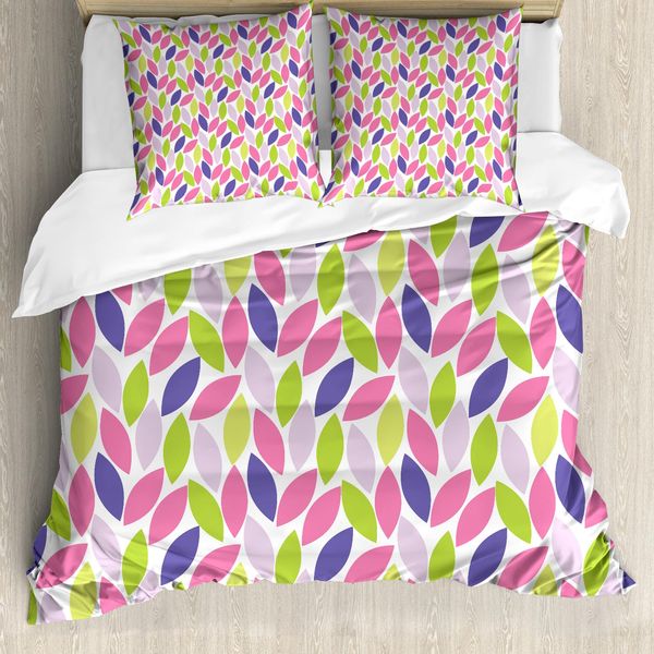 Abakuhaus Copripiumino Naturale, Motivo Botanico A Foglie, Antiacaro, Adatto A Chi Soffre Di Allergie, Con Federe, 155 Cm X 220 Cm - 80 X 80 Cm, Rosa, Lilla, Verde Lime-image