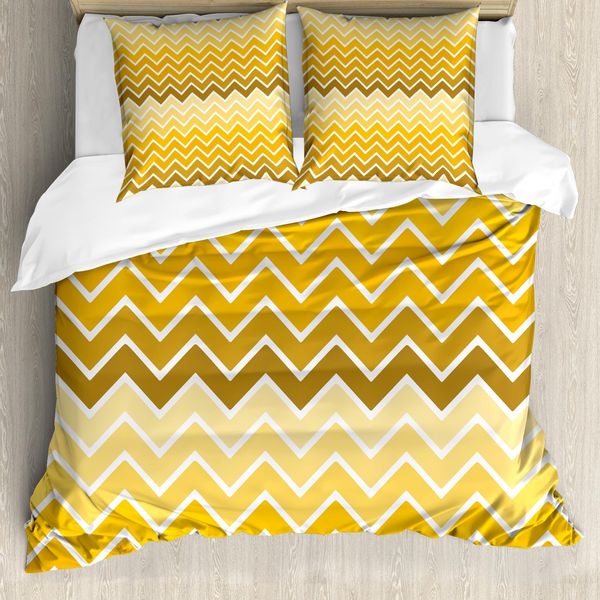 Abakuhaus Copripiumino Angolare, Chevron Zigzag Ombre, Antiacaro, Adatto A Chi Soffre Di Allergie, Con Federe, 155 Cm X 220 Cm - 80 X 80 Cm, Giallo Giallo Pallido-image