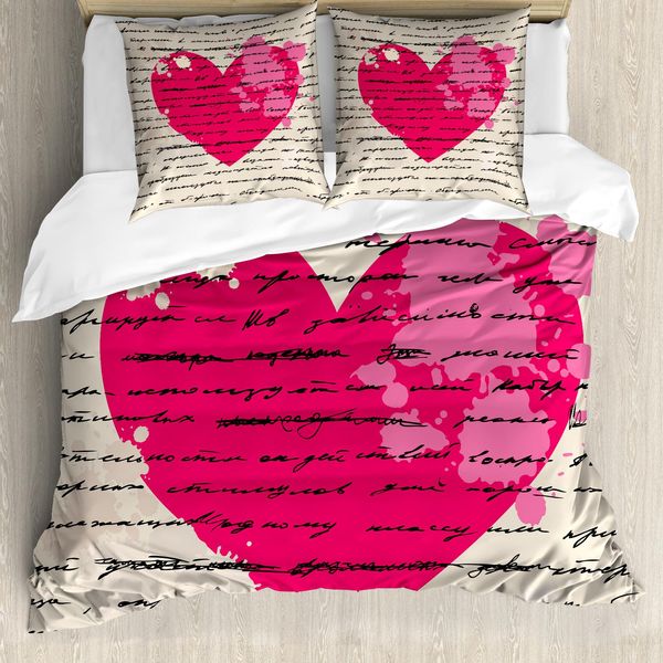Abakuhaus Copripiumino Love, Scritta Love, Antiacaro, Adatto A Chi Soffre Di Allergie, Con Federe, 200 Cm X 200 Cm - 80 X 80 Cm, Beige Magenta-image