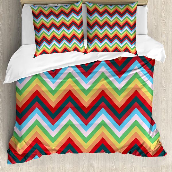Abakuhaus Copripiumino Angolare, Zick-Zack-Sharp Vibrant, Antiacaro, Adatto A Chi Soffre Di Allergie, Con Federe, 155 Cm X 220 Cm - 80 X 80 Cm, Multicolore-image