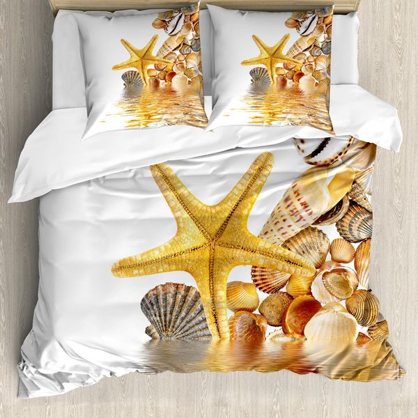 Abakuhaus Copripiumino Conchiglie, Conchiglie E Stelle Marine, Antiacaro, Adatto A Chi Soffre Di Allergie, Con Federe, 200 Cm X 200 Cm - 80 X 80 Cm, Terra Giallo-Crema-image