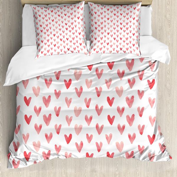 Abakuhaus Copripiumino Love, Forme Artistiche In Stile Retrò, Antiacaro, Adatto A Chi Soffre Di Allergie, Con Federe, 200 Cm X 200 Cm - 80 X 80 Cm, Corallo Scuro Bianco-image