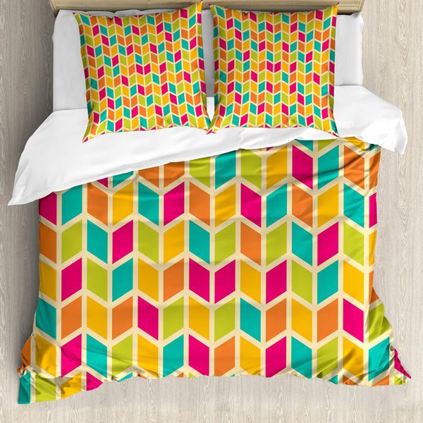 Abakuhaus Copripiumino Angolare, Stile Chevron Hipster, Antiacaro, Adatto A Chi Soffre Di Allergie, Con Federe, 200 Cm X 200 Cm - 80 X 80 Cm, Multicolore-image