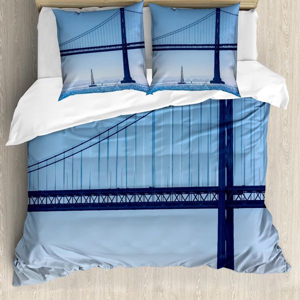 Abakuhaus Set Copripiumino Per Letto Matrimoniale, San Francisco Bridge, Antiacaro, Adatto A Chi Soffre Di Allergie, Con Federe, Blu-image