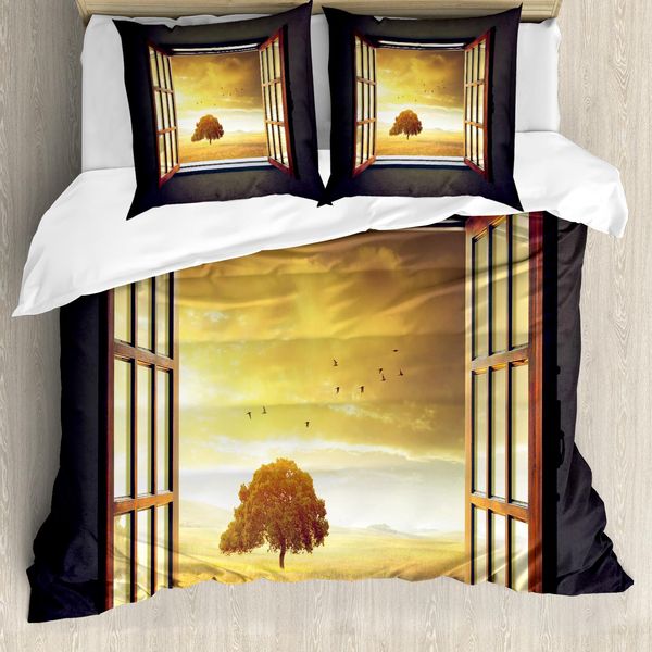 Abakuhaus Copripiumino Primavera, Spring Birds Land, Antiacaro, Adatto A Chi Soffre Di Allergie, Con Federe, 155 Cm X 220 Cm - 80 X 80 Cm, Grigio Marigold Brown-image