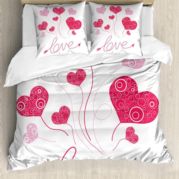 Abakuhaus Copripiumino Love, Palloncini A Forma Di Cuore, Antiacaro, Adatto A Chi Soffre Di Allergie, Con Federe, 200 Cm X 200 Cm - 80 X 80 Cm, Magenta Rosa Bianco-image