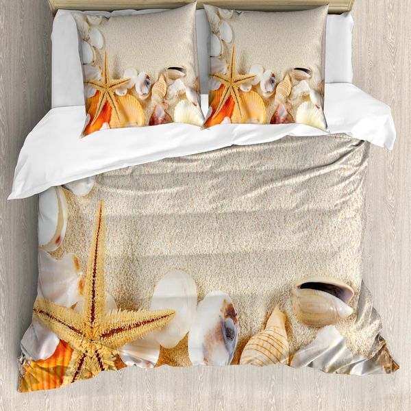 Abakuhaus Copripiumino Conchiglie, Stelle Marine, Antiacaro, Adatto A Chi Soffre Di Allergie, Con Federe, 200 Cm X 200 Cm - 80 X 80 Cm, Beige Avorio-Crema-image
