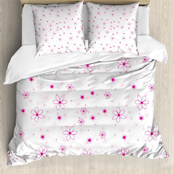 Abakuhaus Copripiumino Princess, Motivo Floreale, Antiacaro, Adatto A Chi Soffre Di Allergie, Con Federe, 200 Cm X 200 Cm - 80 X 80 Cm, Magenta Fucsia Bianco-image