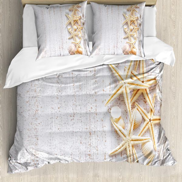 Abakuhaus Copripiumino Conchiglie, Conchiglie E Stelle Marine, Antiacaro, Adatto A Chi Soffre Di Allergie, Con Federe, 200 Cm X 200 Cm - 80 X 80 Cm, Avorio-image