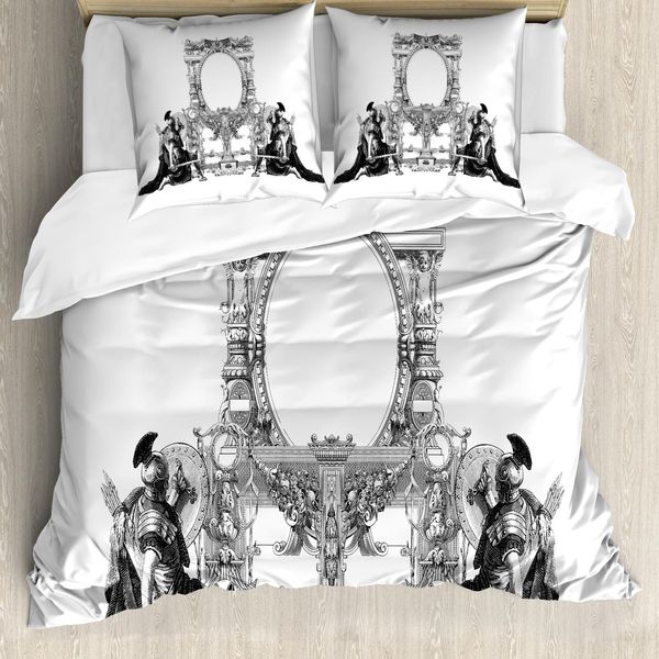 Abakuhaus Copripiumino Vittoriano, Design Romano, Antiacaro, Adatto A Chi Soffre Di Allergie, Con Federe, 200 Cm X 200 Cm - 80 X 80 Cm, Bianco E Nero-image