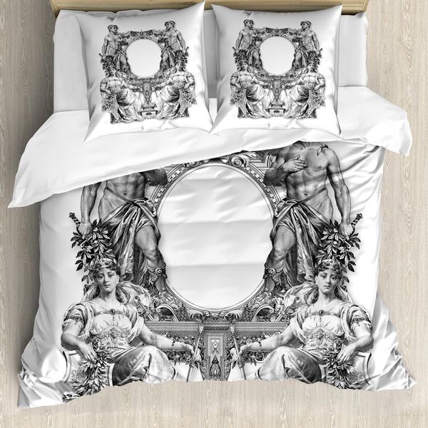 Abakuhaus Copripiumino Vittoriano, Corona Barocca, Antiacaro, Adatto A Chi Soffre Di Allergie, Con Federe, 200 Cm X 200 Cm - 80 X 80 Cm, Bianco E Nero-image